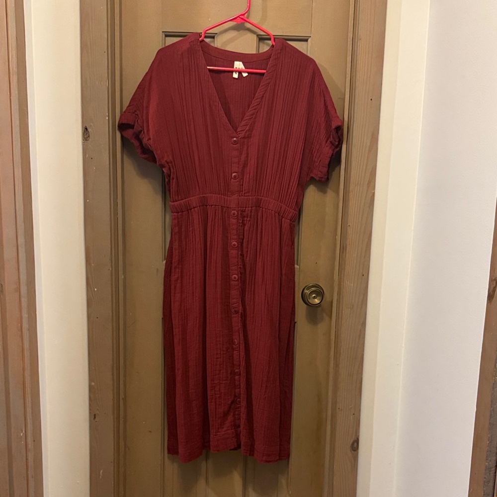 Pact Coastal Gauze Midi Dress with Button Detail